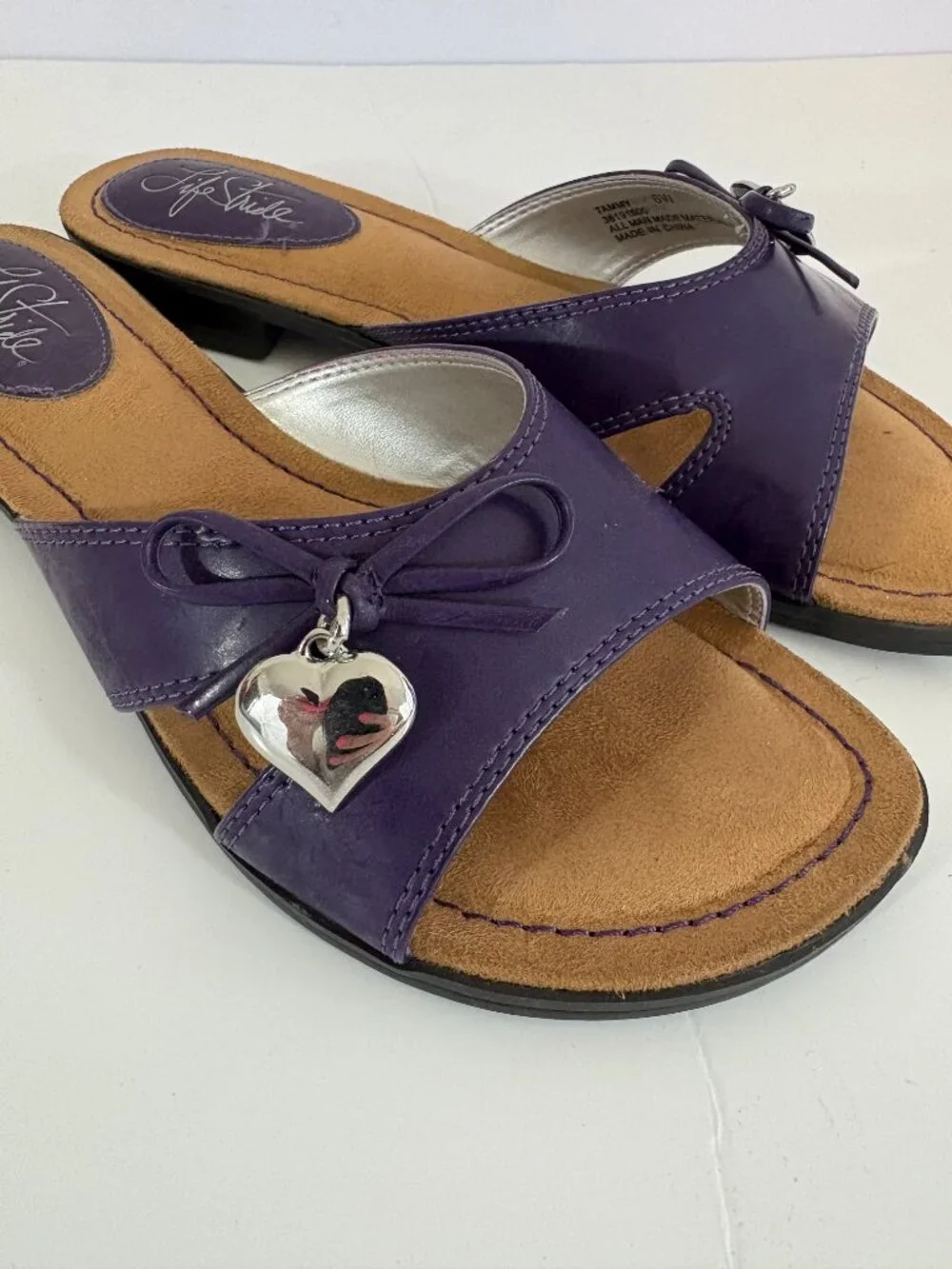 Life Stride Tammy Exotic Purple Flat Slide Sandals Open Toe 6 Wide - Picture 4 of 5